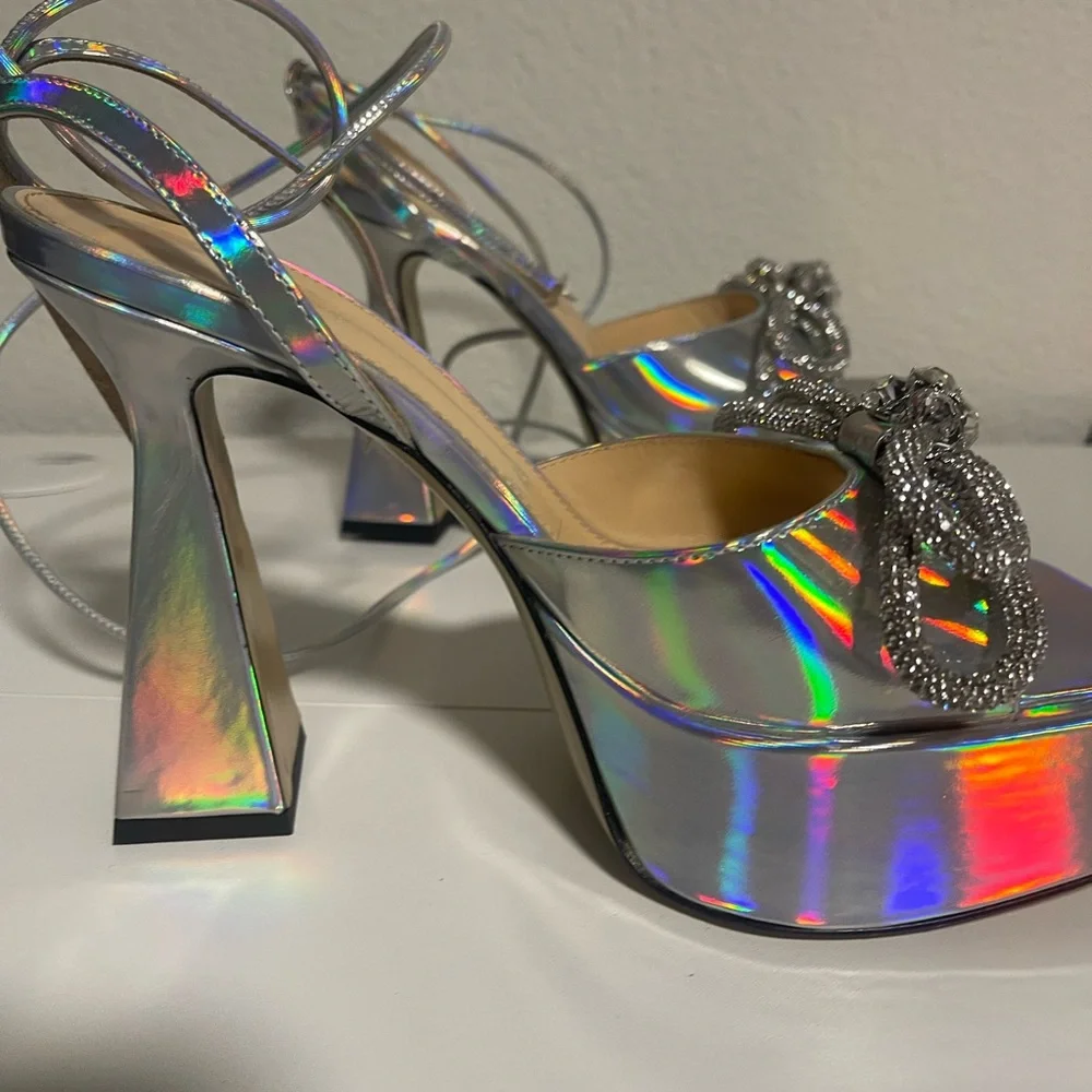 Mach & Mach Silver Rainbow Platform Heels • Crystal Bow • EU 39 / US 9 - Picture 9 of 11